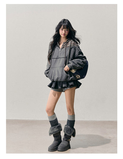少也眼 “Silent Density” Two-in-One Plaid Hoodie Sweatshirt