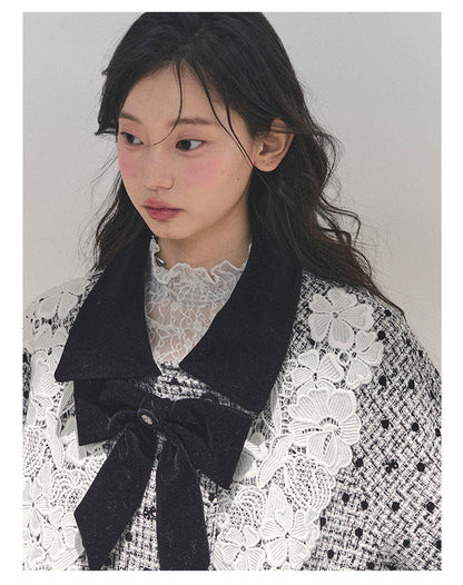 少也眼 “Soft-Focused Moment” Black Tweed Lace Jacket 975642