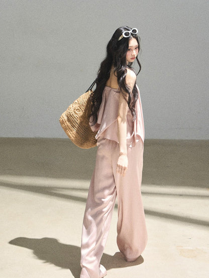 "Summer Rain at Dusk" Dusty Rose Satin Two-Piece Set