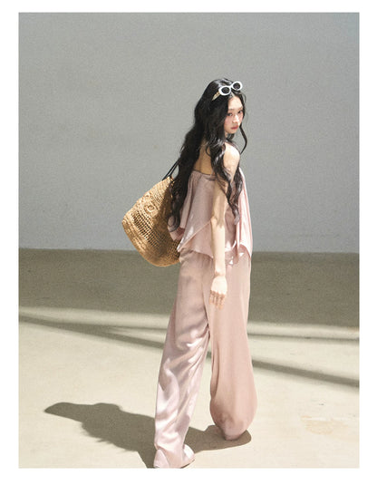 "Summer Rain at Dusk" Dusty Rose Satin Two-Piece Set