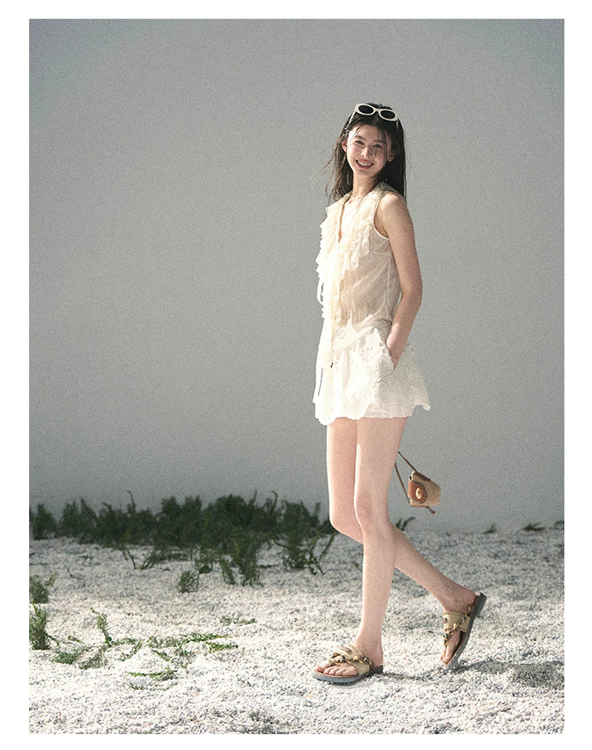 “Moonlight Through Sheer Veils” Ivory Ruffle Chiffon Blouse