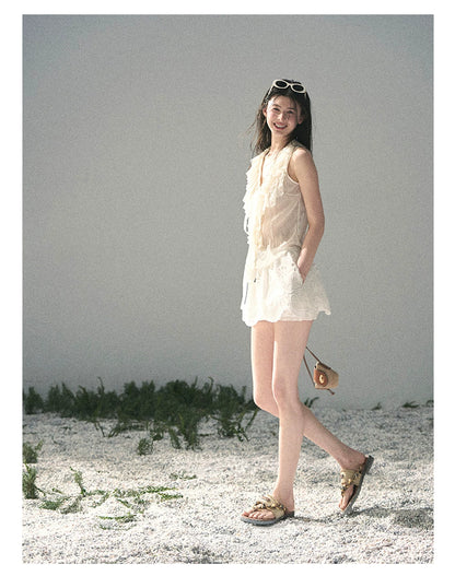 “Moonlight Through Sheer Veils” Ivory Ruffle Chiffon Blouse