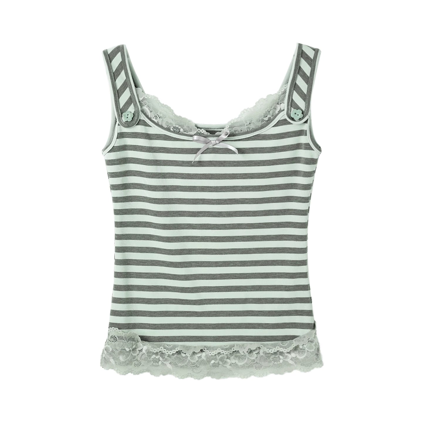 "Sage Whisper" Two-Tone Lace Cami Top (Sage Stripe / Lavender)