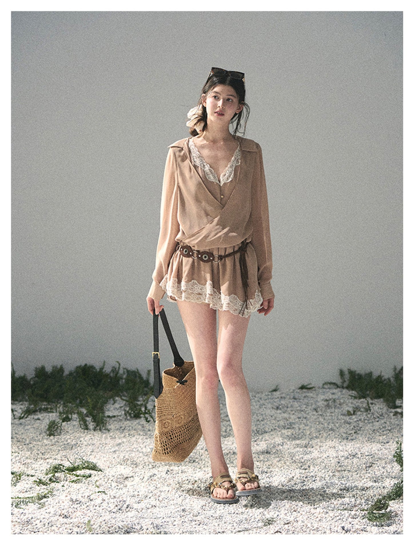 少也眼 “Hidden in the Evening Breeze” Cheese Yellow Faux Two-Piece Chiffon Dress 146