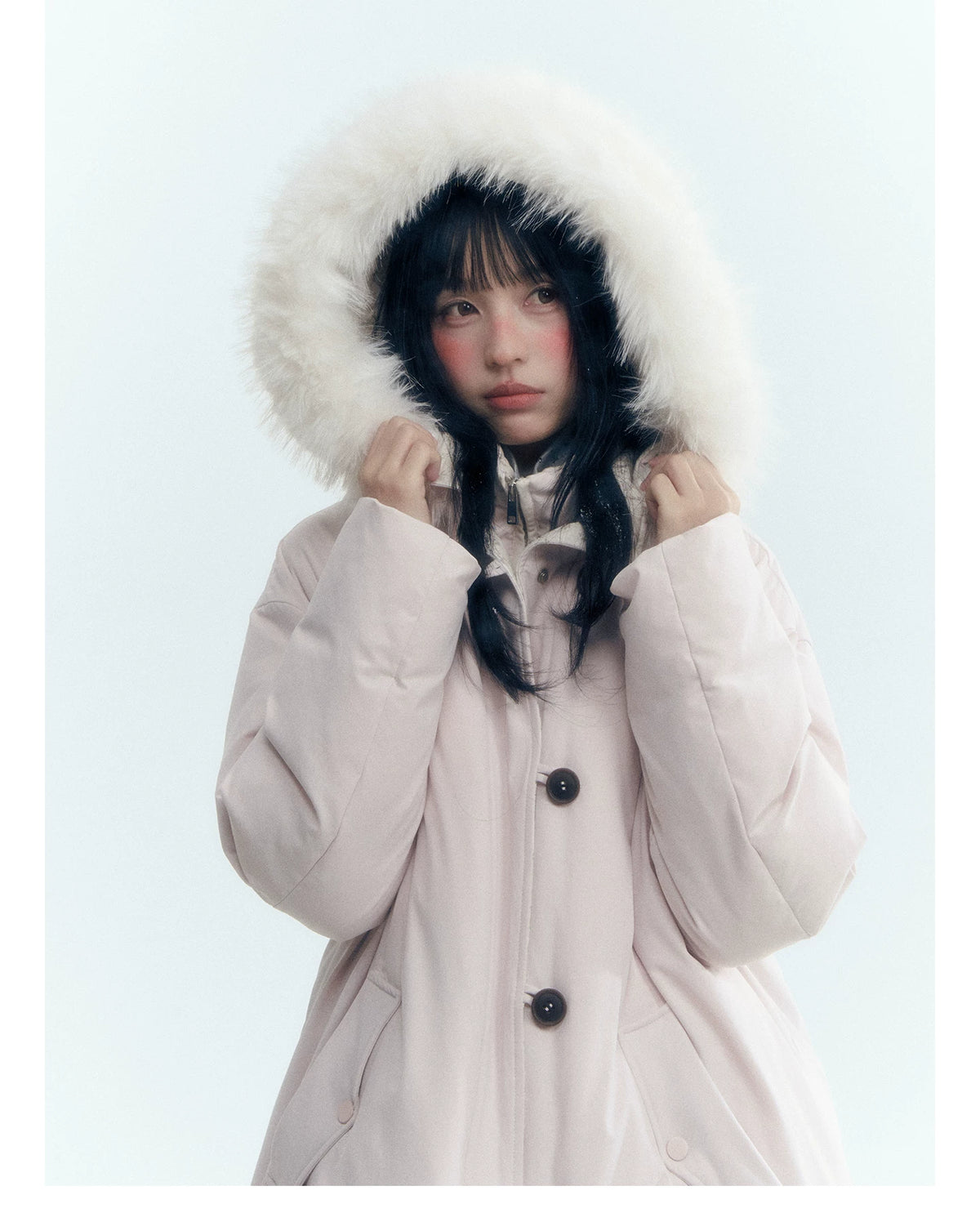 Horridale - Snow-Dusted Floral 90% White Duck Down Puffer Jacket (Light Peach Pink / Silver Gray)