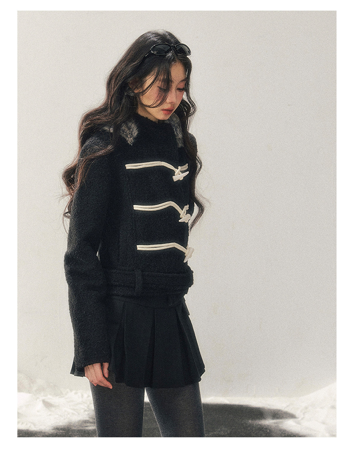 少也眼 "Silent Devotion" Quilted Fringe Wool Coat - Quiet Black