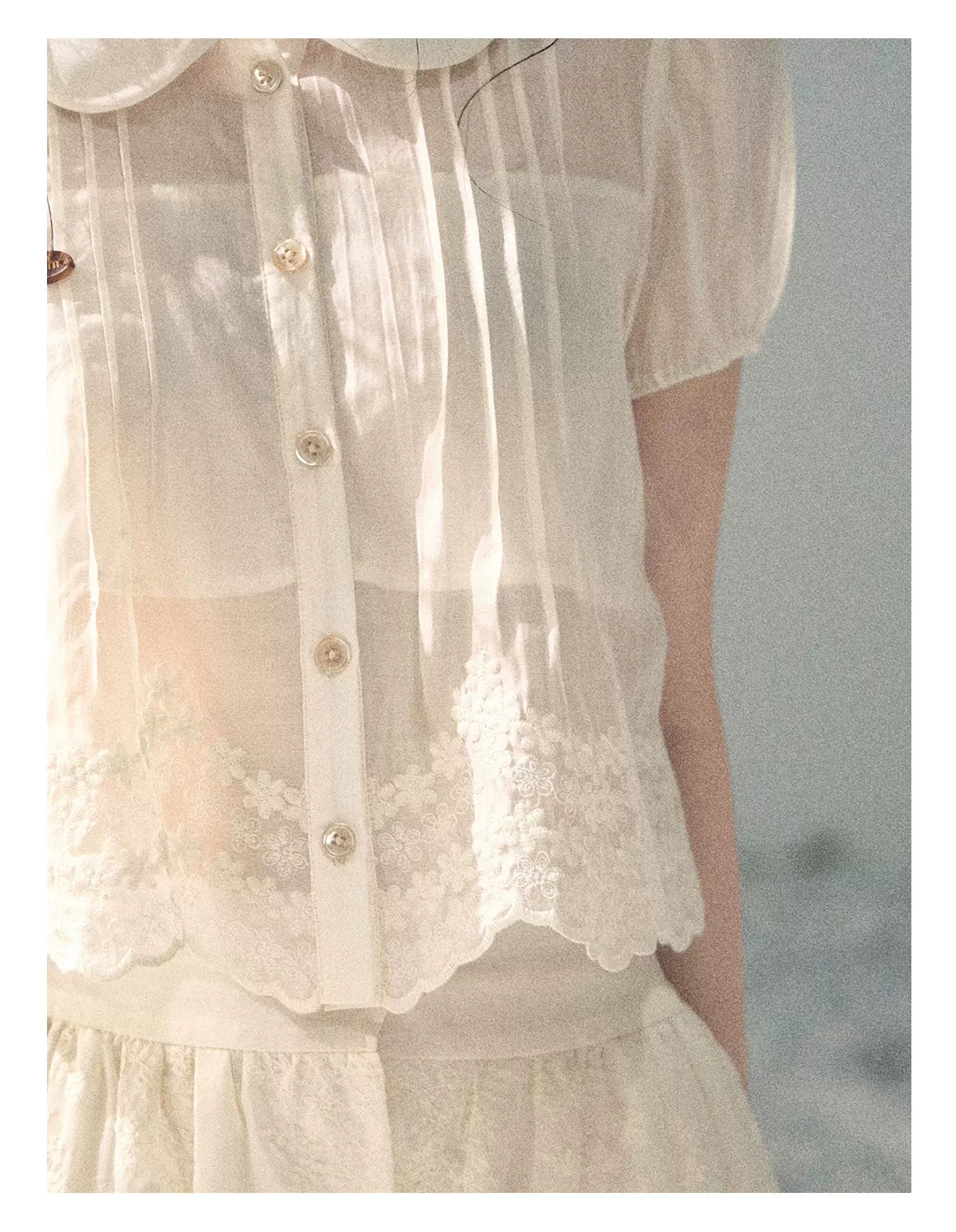 "Apricot Blossom After Rain" Dutch Cheese Lace Blouse & Maxi Skirt Set 532453