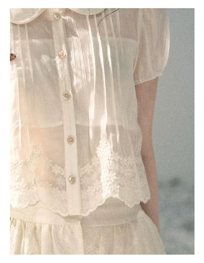 "Apricot Blossom After Rain" Dutch Cheese Lace Blouse & Maxi Skirt Set 532453