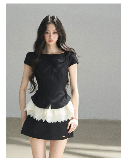 "Her Black & White Poem" Elegant Contrast Two-Piece Set