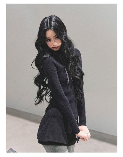 少也眼 “Velvet Touch” Semi-Turtleneck Long Sleeve Knit Top - Black 586255478