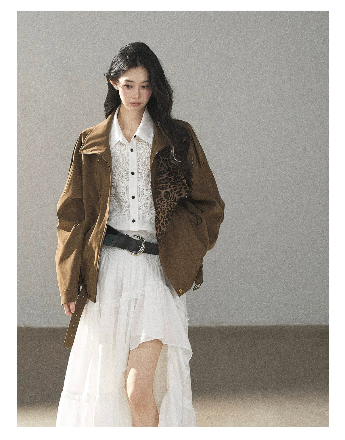 AOMALM - “Her Hemline” White Lace Shirt Dress with Belt