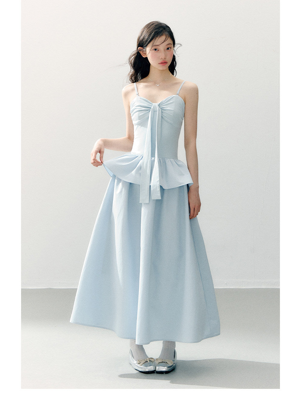 ANNATTO - Soft Sky Blue Bow-Tie Modal Strapless Dress Set