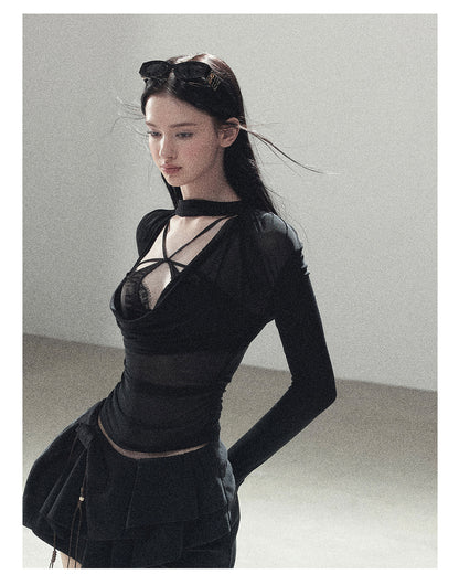 170726 "Barely There" Tranquil Black Sheer Halter Cover-Up
