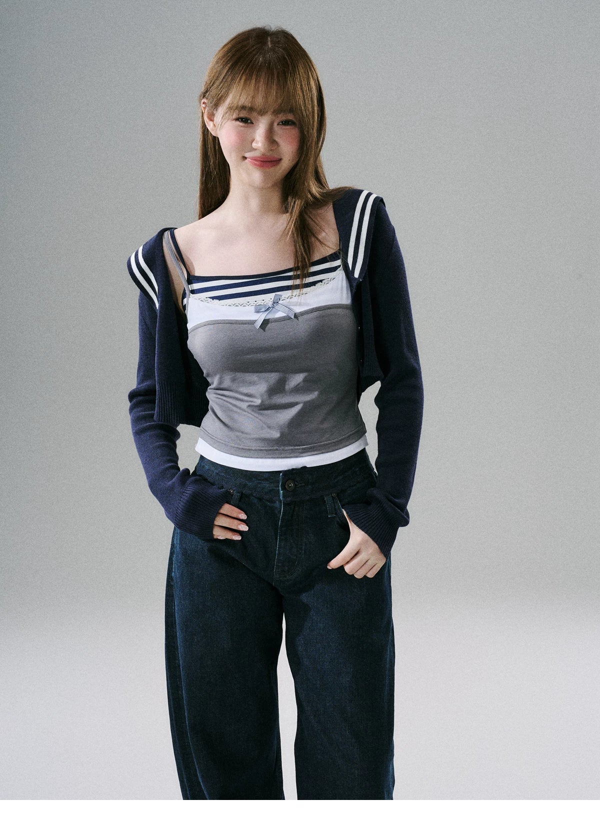LOST FOREST - Navy Hooded Knit Cardigan