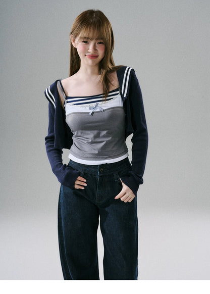 LOST FOREST - Navy Hooded Knit Cardigan