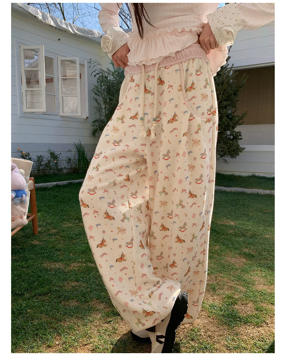“Dream Pony Picnic” Apricot Pony Print Lounge Pants