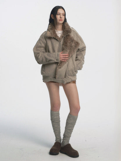 Muirgen - Gray Y2K Long-Pile Faux Shearling Padded Jacket