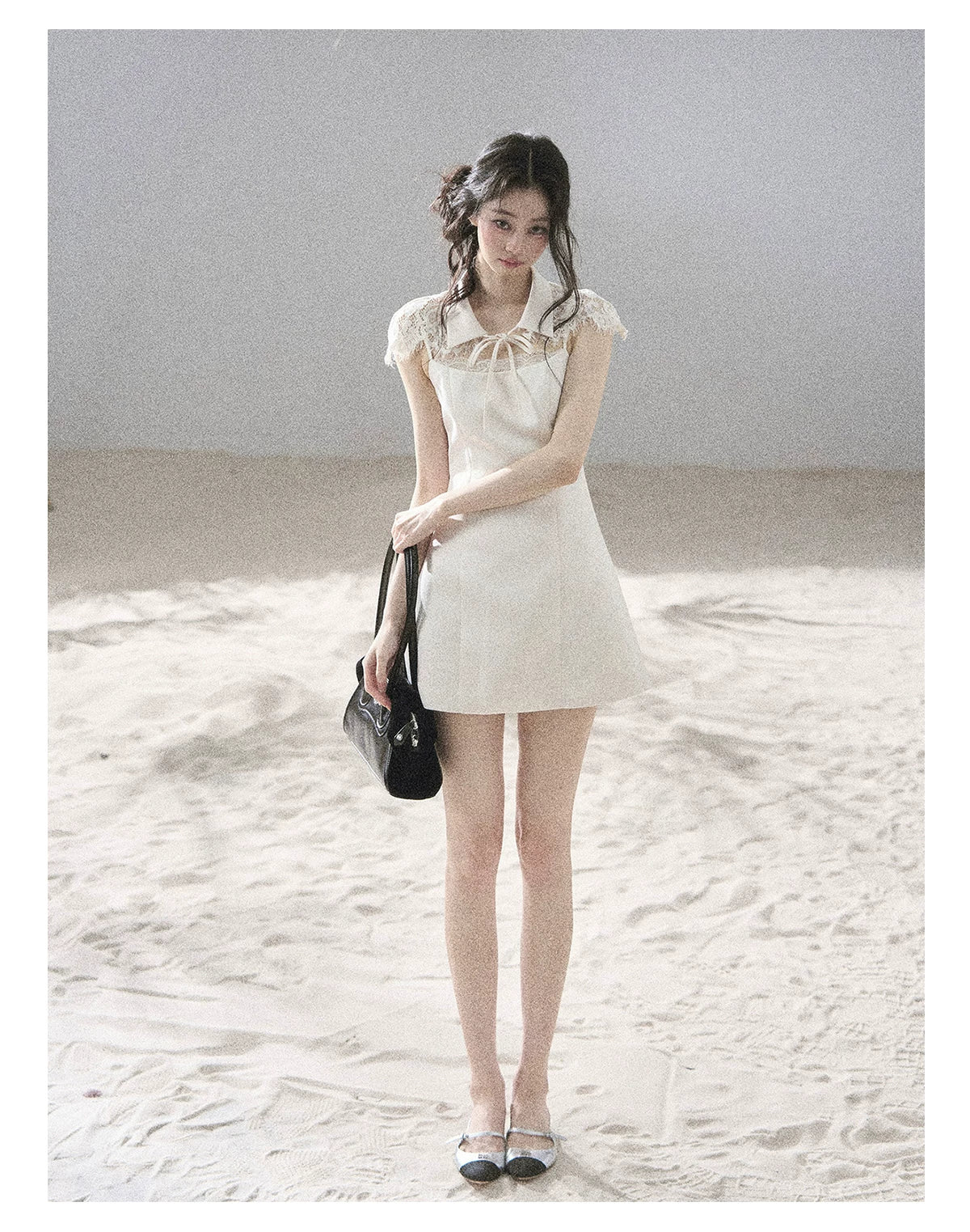"Moonlit Rose Sonata" Cream Ivory Lace Mini Dress & Cape Set