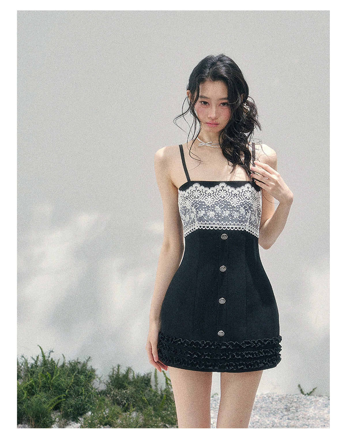 “Midnight Soliloquy” Black Lace Slip Mini Dress