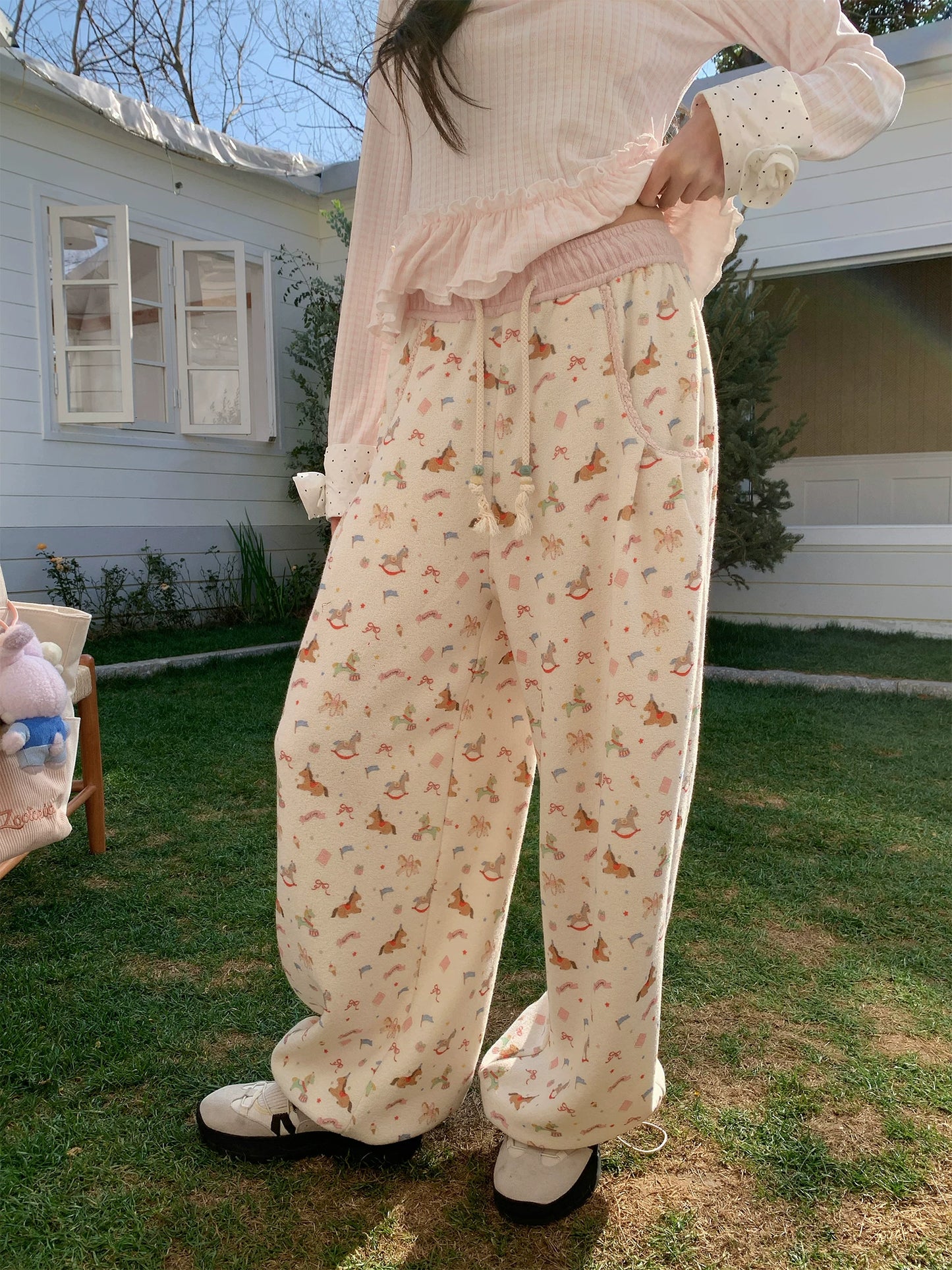 “Dream Pony Picnic” Apricot Pony Print Lounge Pants