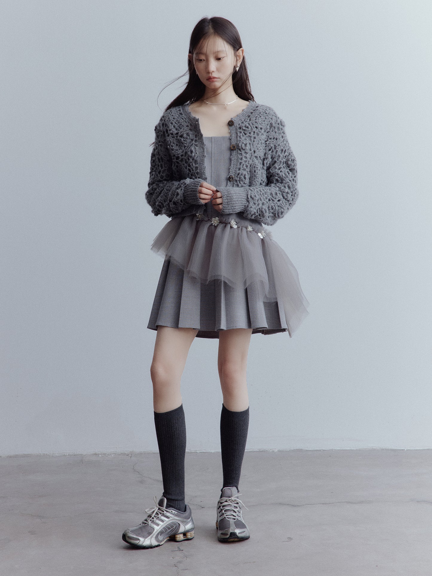 FUSSED Moonlight Elf Beaded Tulle Dress – Storm Gray FOF-25AW204