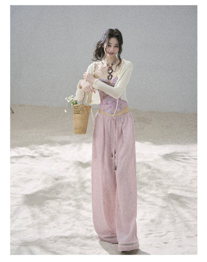 "Follow the Sea Breeze" Lightweight Straight-Leg Wide-Leg Pants (Lotus Pink/ Gray Sage Green/ Gray Blue)