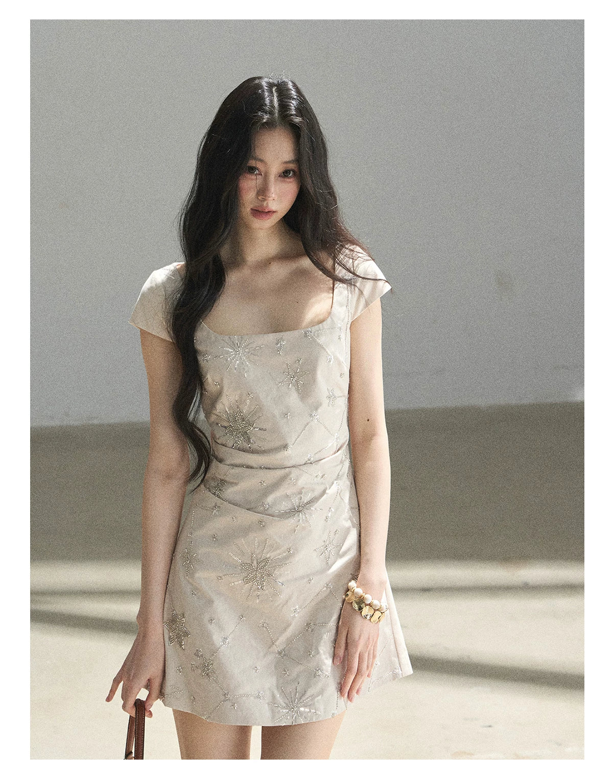 "Summer in Slow Motion" Mother-of-Pearl Star Beaded Fit & Flare Mini Dress
