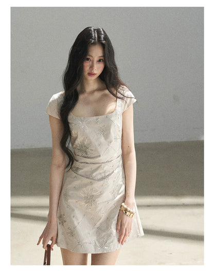 "Summer in Slow Motion" Mother-of-Pearl Star Beaded Fit & Flare Mini Dress