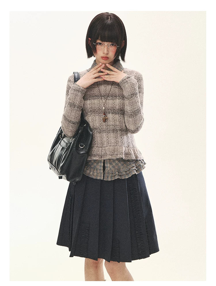 "Sandalwood Violet" Purple Mist Open-Knit Peplum Sweater