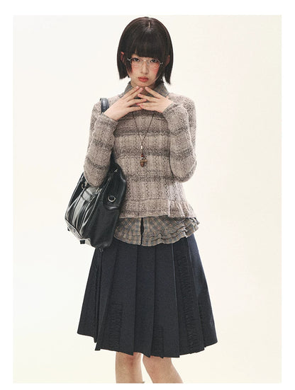 "Sandalwood Violet" Purple Mist Open-Knit Peplum Sweater