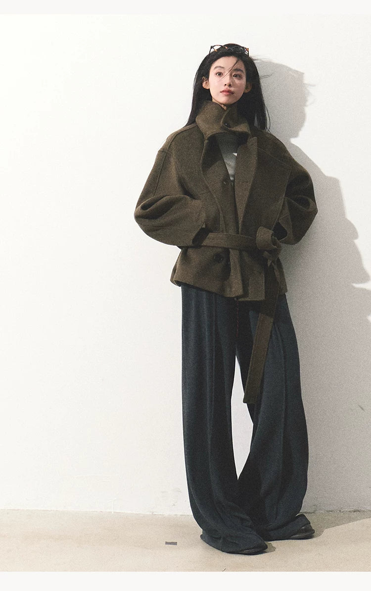 OAKMOO/ "The Flowers Are in Full Bloom" Jade Green Wool-Blend Short Belted Coat