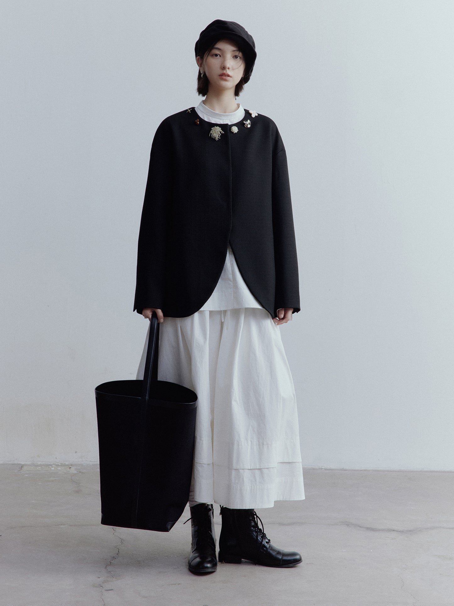 FUSSED Everyday Nerd Pleated Cotton Midi Skirt in Mist White FOF-25SS172a