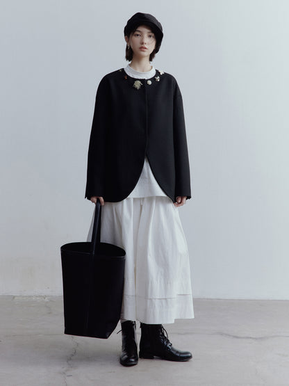 FUSSED Everyday Nerd Pleated Cotton Midi Skirt in Mist White FOF-25SS172a