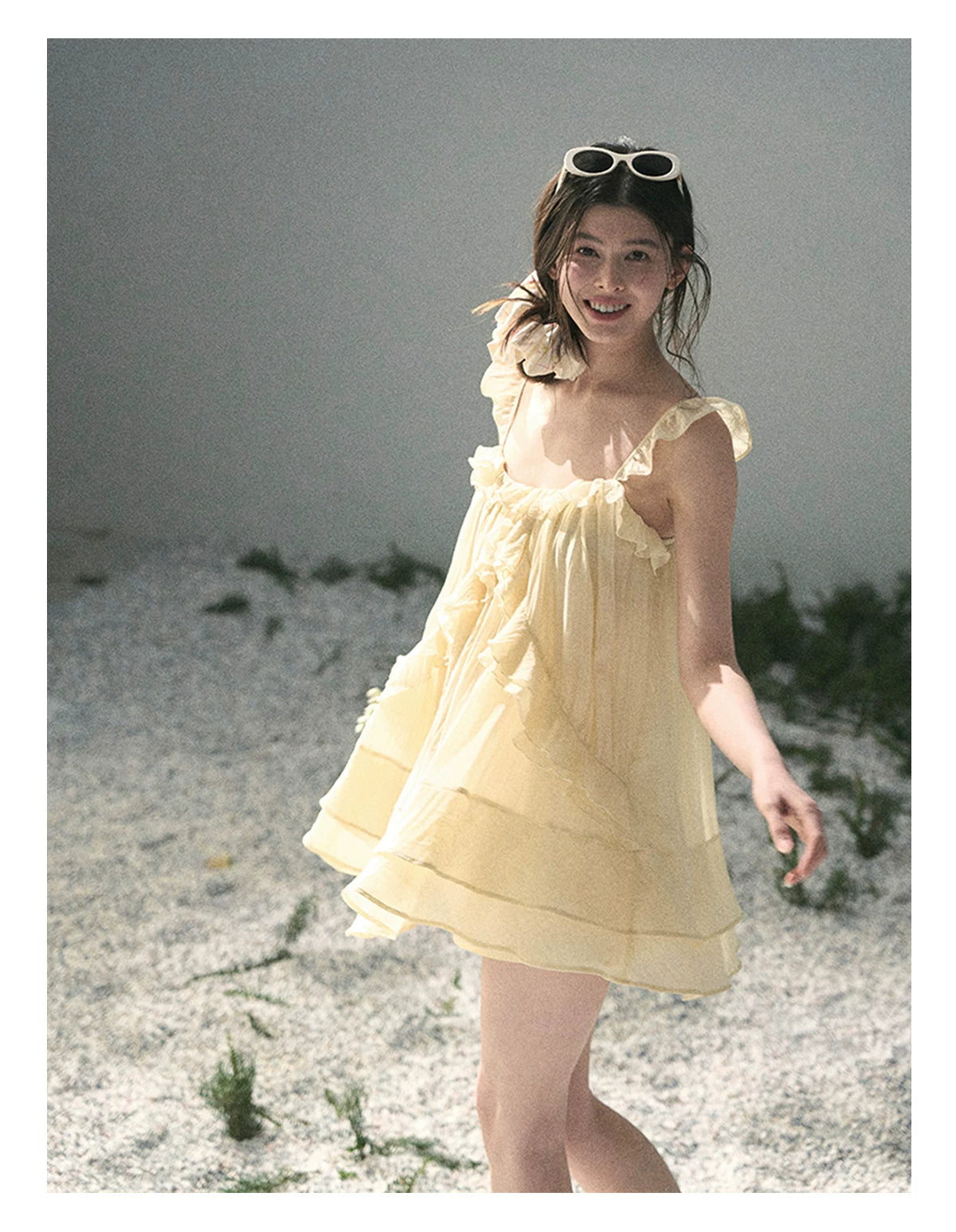 “Tenderly Entwined” Soft Butter Yellow Ruffle Babydoll Dress 4563543