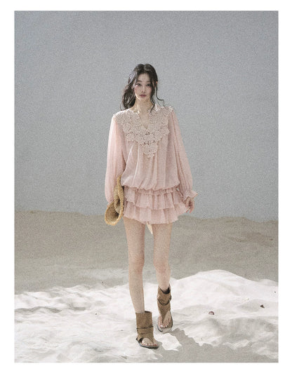 "Flowers on the Breeze" Blush Pink Top & Mini Skirt Two-Piece Set