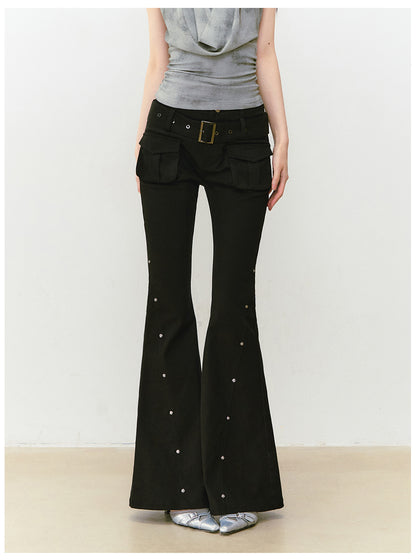 VIAPITTI - Rose Rivet Flared Cargo Pants