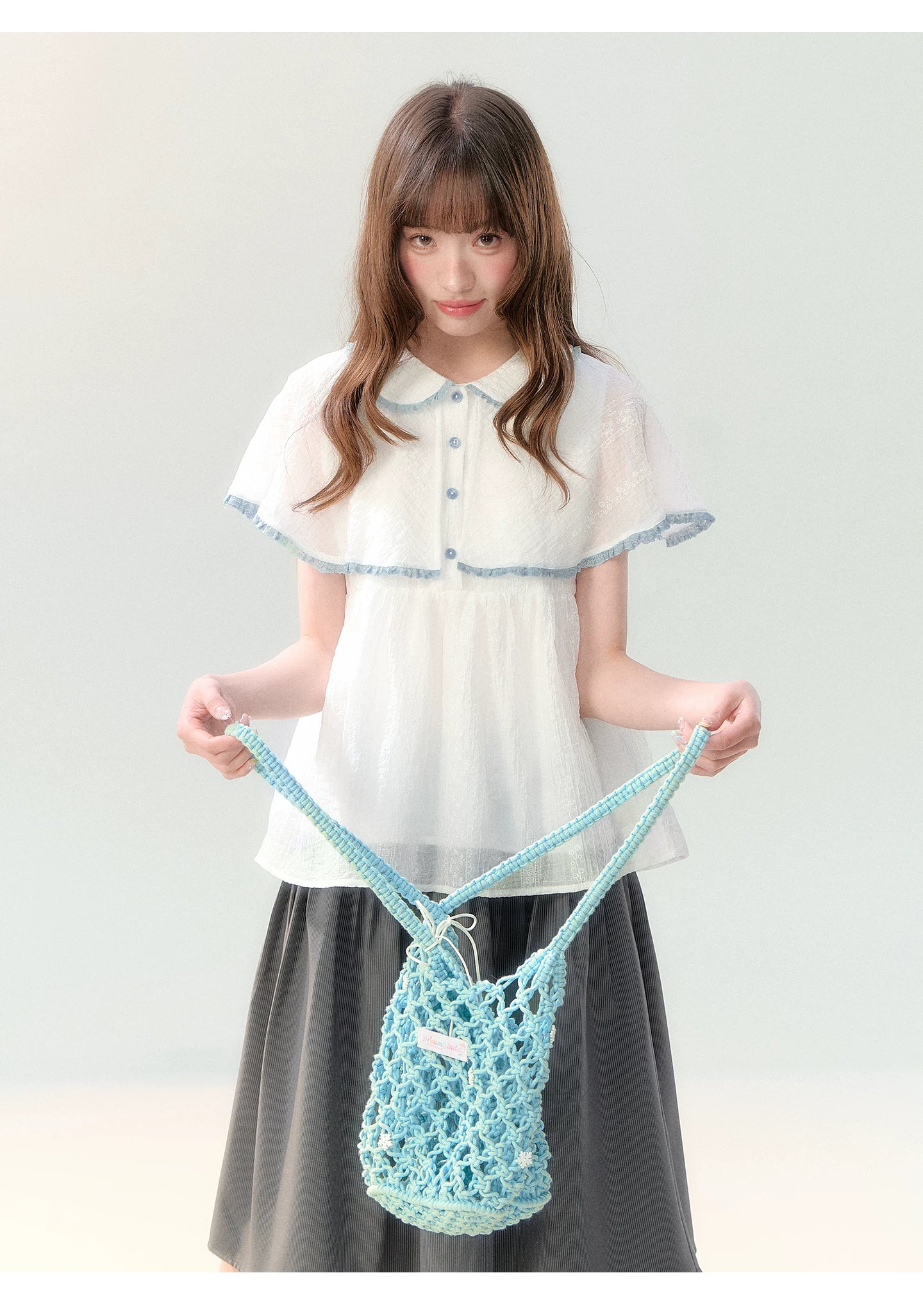 "Cloudside Letter" White Cape Collar Babydoll Blouse LL2026218