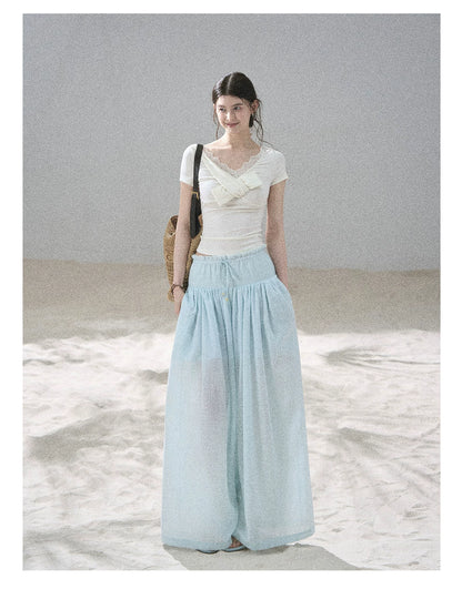 "White Tea Under the Moonlight" White Lace V-Neck Top