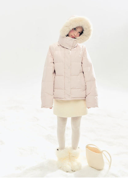 "Blush Cloud Haven" Misty Pink 2-Way Detachable Sleeve Down Jacket & Vest