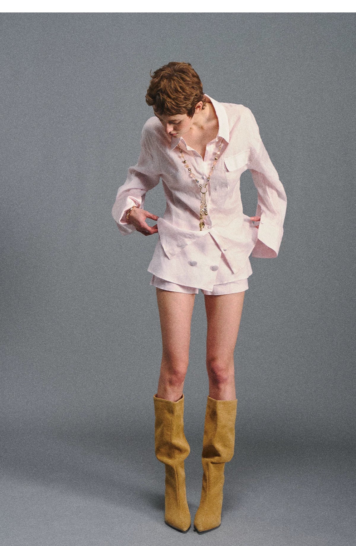 "Blush Breeze" Pink Linen Shirt & Layered A-Line Skort Set