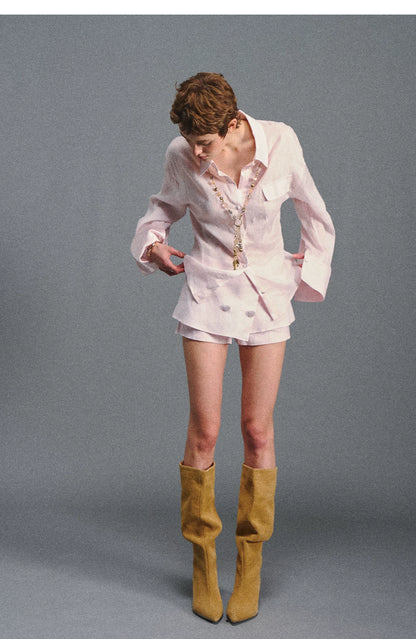 "Blush Breeze" Pink Linen Shirt & Layered A-Line Skort Set