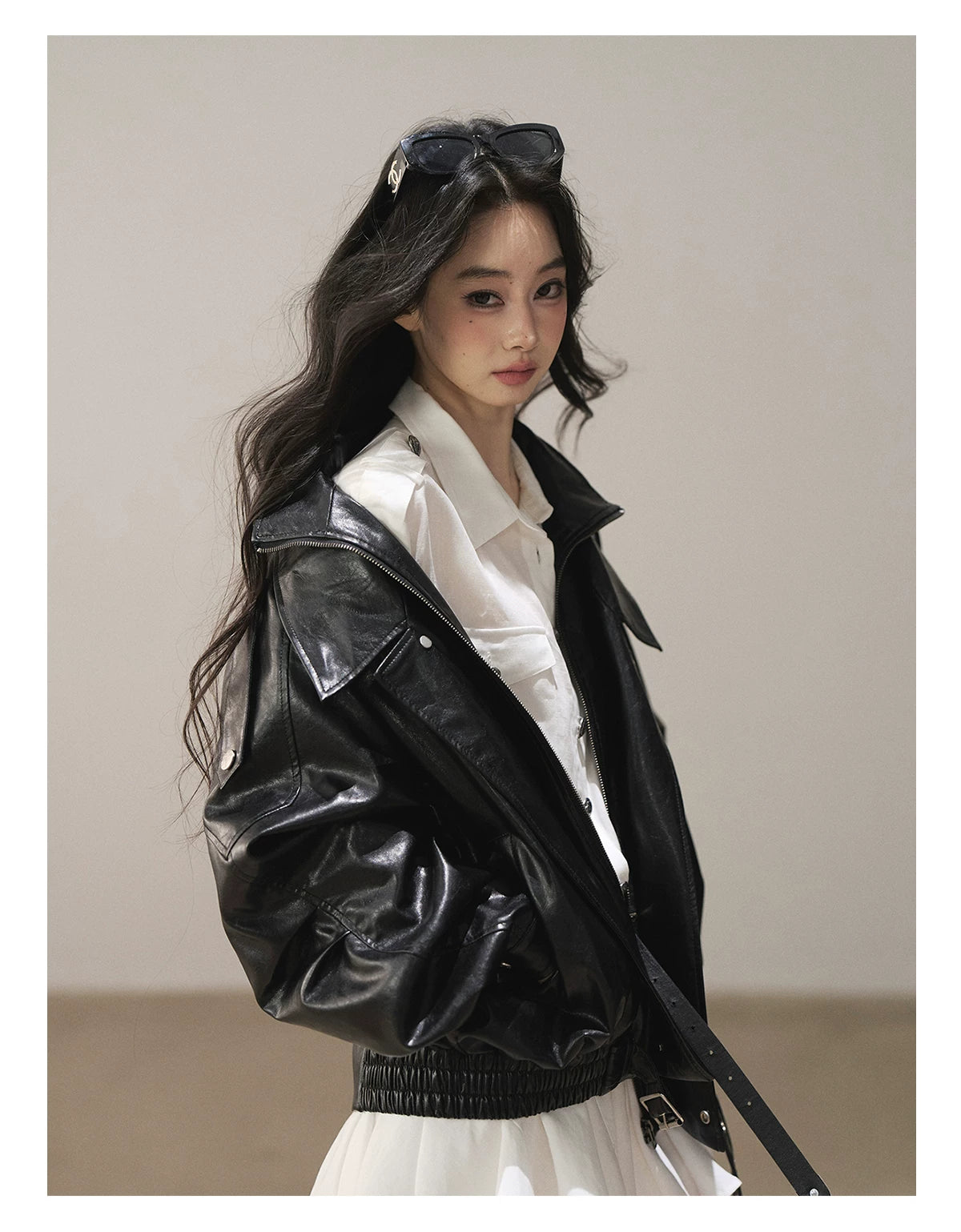 AOMALM - "Solo Journey" Quiet Black Oversized PU Moto Jacket