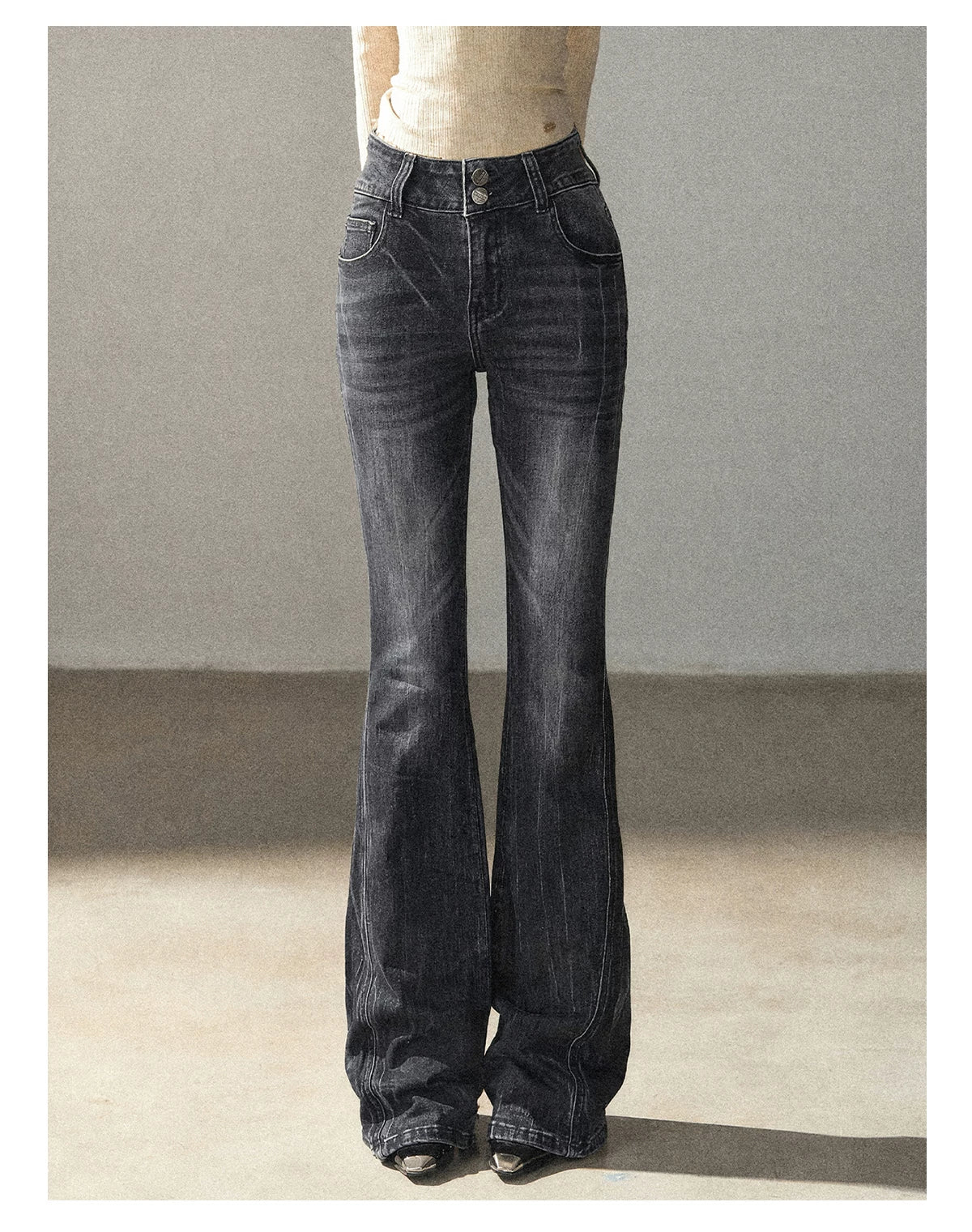AOMALM - “Her Shoreline” American Vintage Slim Flare Jeans (Rock Black / Vintage Blue)