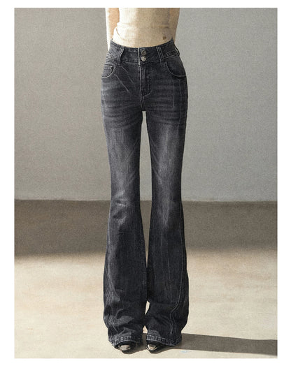 AOMALM - “Her Shoreline” American Vintage Slim Flare Jeans (Rock Black / Vintage Blue)