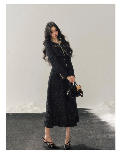 少也眼 "Before the Moon Falls" Bouclé Wool Tweed Set - Black