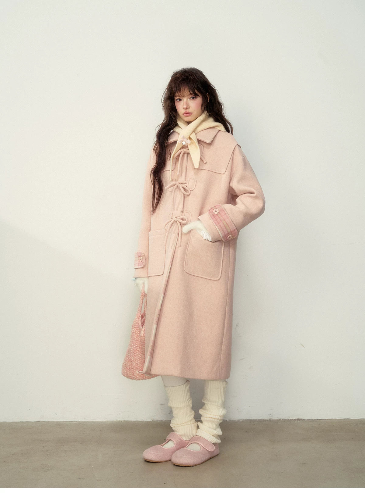 SunsetPark - Vintage Teddy Bear Bow Toggle Wool Coat (Blush Pink / Brown Bear)