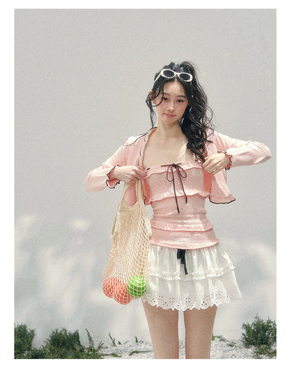“Passing Through Her Dream” Knit Cardigan & Tube Top Set