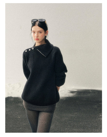 少也眼 "Dark Undertow in Zero Gravity" High-Neck Structured Knit Top