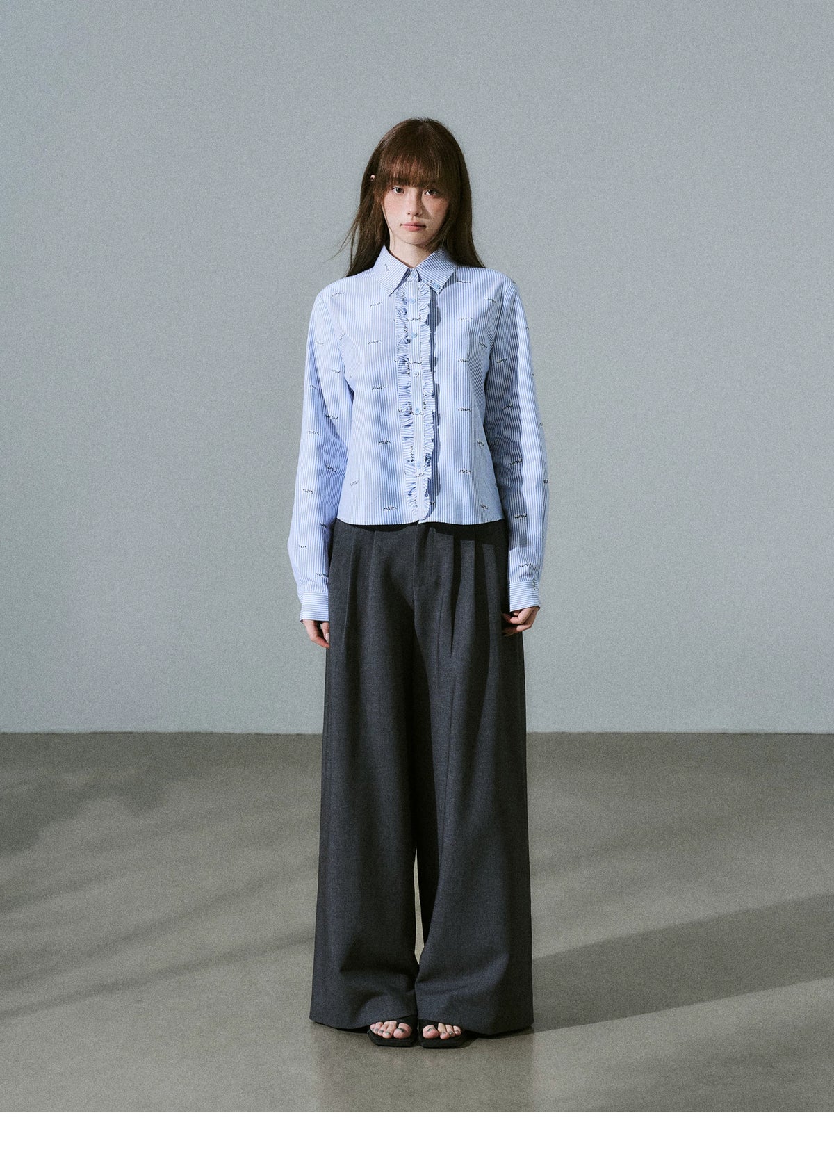 LOST FOREST - Low-Rise Triple-Pleat Wide-Leg Trousers (Black / Red Brown / Gray)