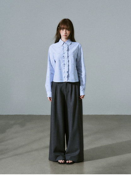 LOST FOREST - Low-Rise Triple-Pleat Wide-Leg Trousers (Black / Red Brown / Gray)
